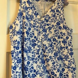 Lands' End Blue Floral Sleeveless Blouse